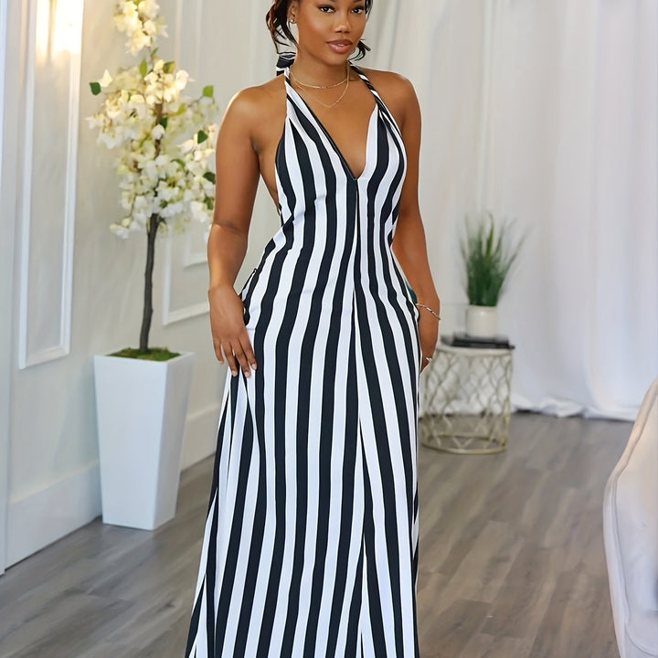 Phoebe™ | Striped V-Neck Halter Dress