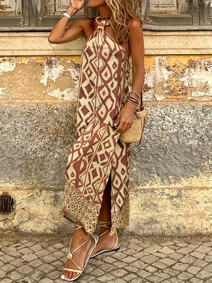 Amelia™ Geometric Print Halter Maxi Dress