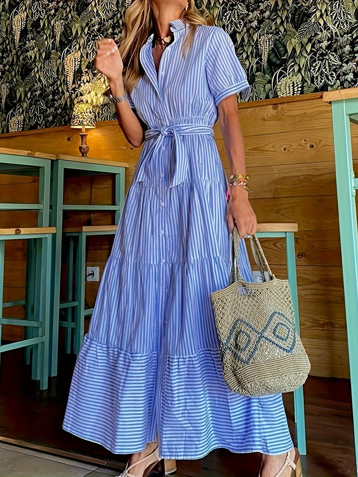 Colette™ | Belted Striped Shirt Dress