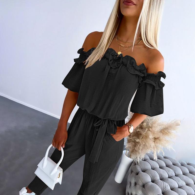 Tania™ | Chic Off Shoulder Frill Tie-Waist Jumpsuit