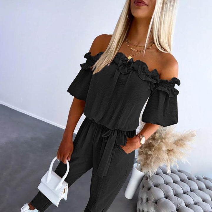 Tania™ | Chic Off Shoulder Frill Tie-Waist Jumpsuit