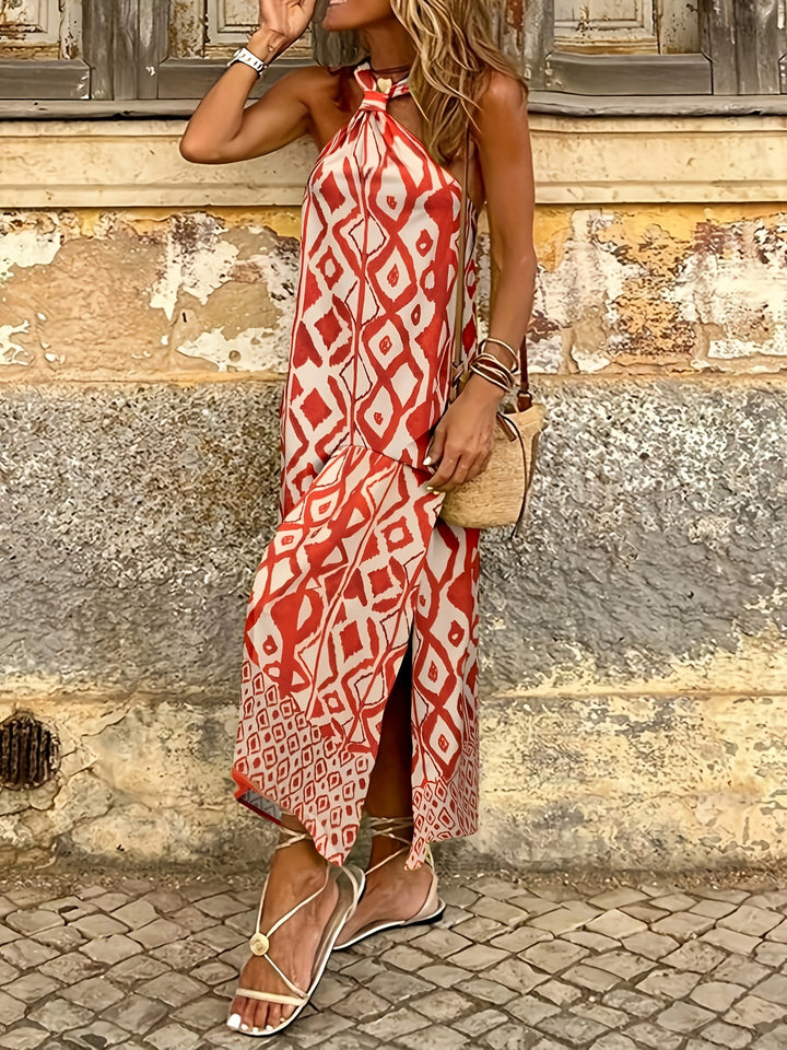 Amelia™ Geometric Print Halter Maxi Dress