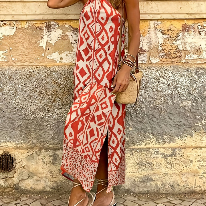 Amelia™ Geometric Print Halter Maxi Dress