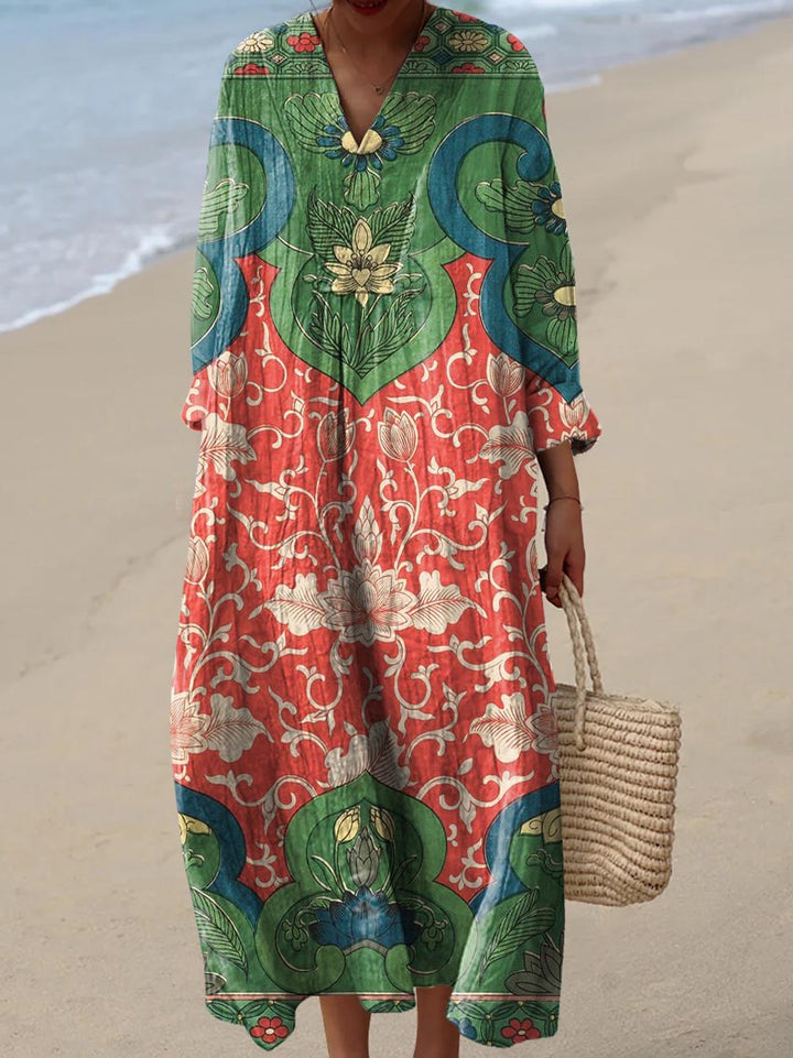Melinda™ | Vintage Cotton Dress with Elegant Floral Print