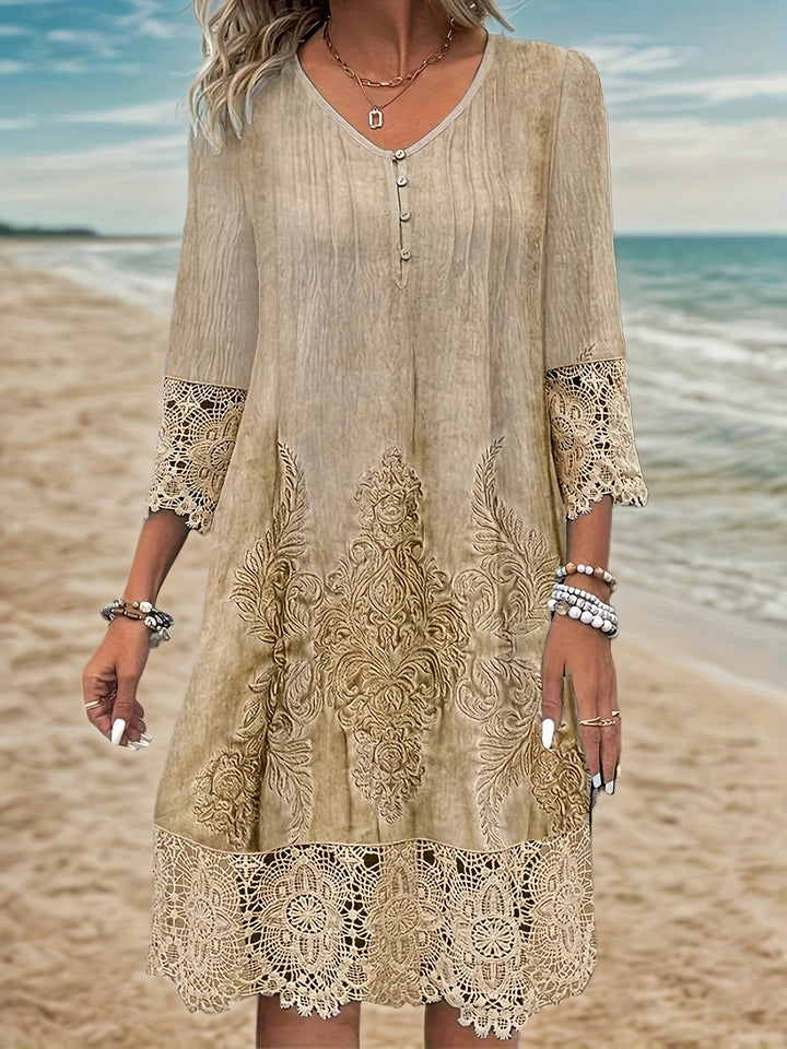 Connie™ | Lace Trim V-Neck Dress