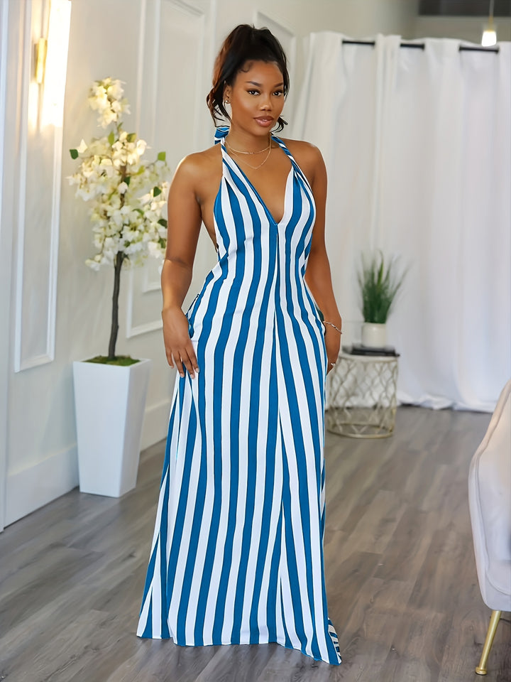 Phoebe™ | Striped V-Neck Halter Dress