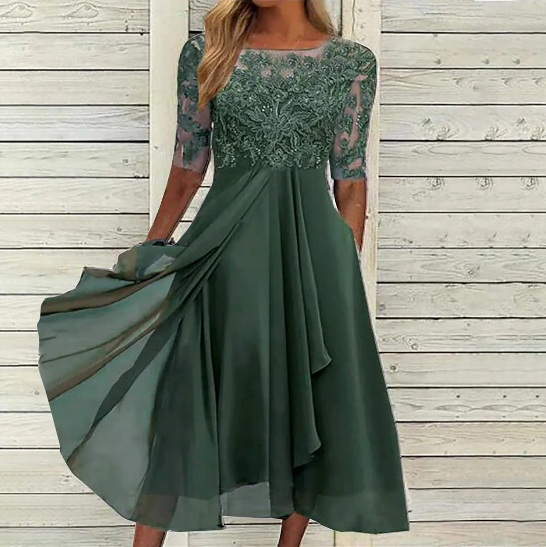 Vienna™ | Lace Sleeve Midi Dress