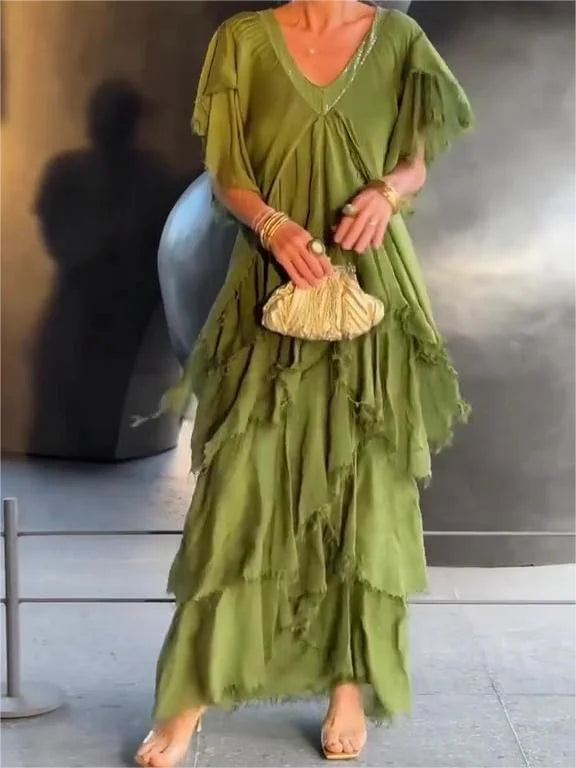 Blaise™ | Ruffled Short Sleeves V-Neck Maxi Dress