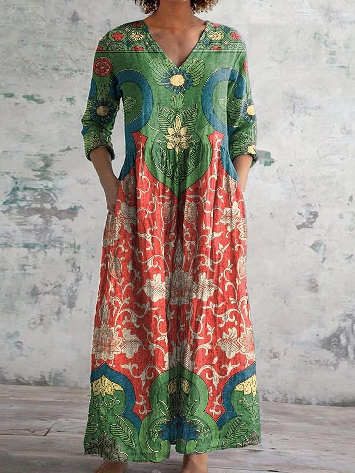 Melinda™ | Vintage Cotton Dress with Elegant Floral Print
