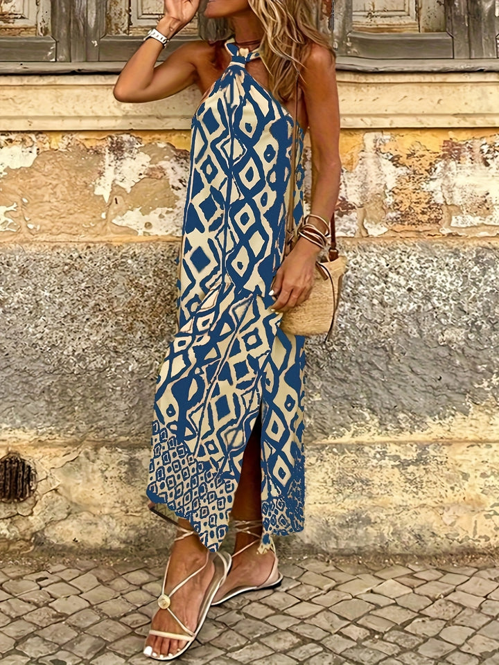 Amelia™ Geometric Print Halter Maxi Dress