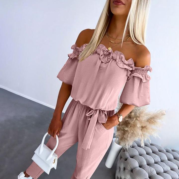 Tania™ | Chic Off Shoulder Frill Tie-Waist Jumpsuit