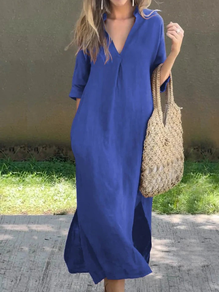 Ishael™ | V-Neck Long Loose Fit Dress