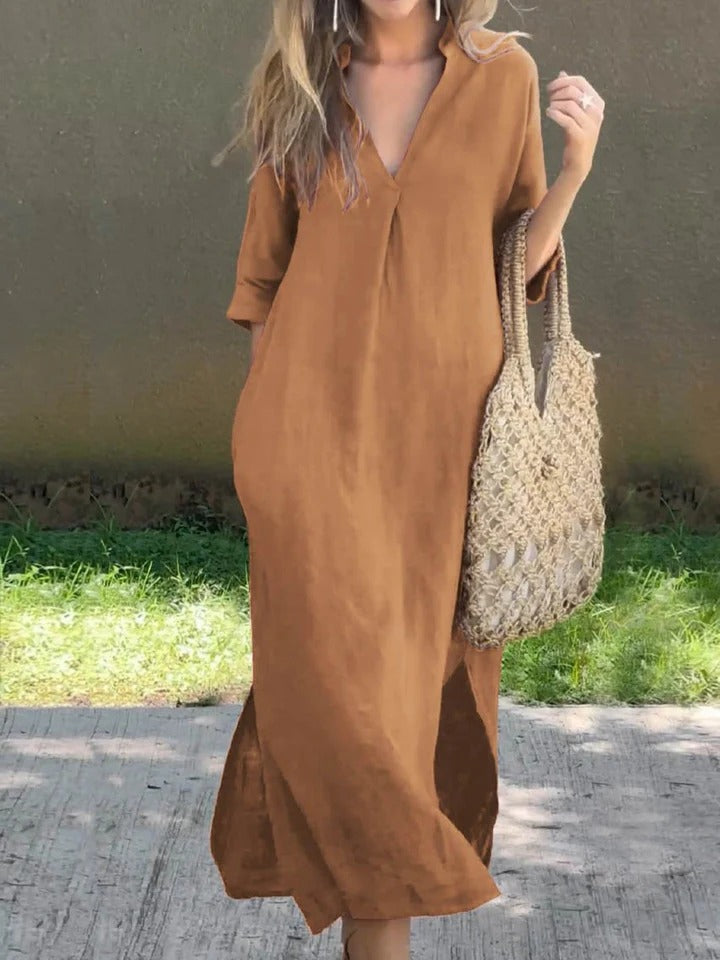 Ishael™ | V-Neck Long Loose Fit Dress