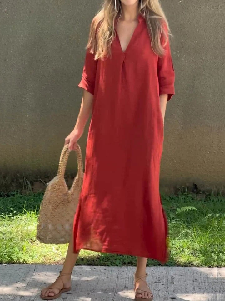 Ishael™ | V-Neck Long Loose Fit Dress