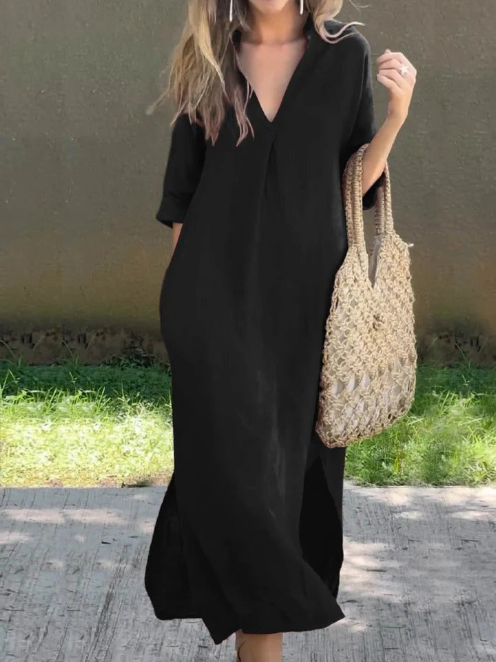 Ishael™ | V-Neck Long Loose Fit Dress