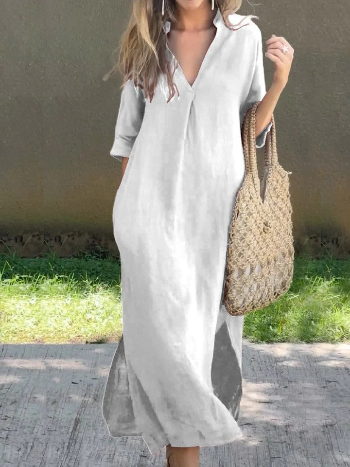 Ishael™ | V-Neck Long Loose Fit Dress