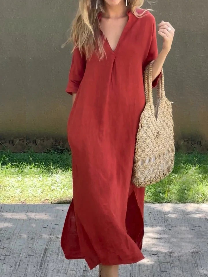 Ishael™ | V-Neck Long Loose Fit Dress
