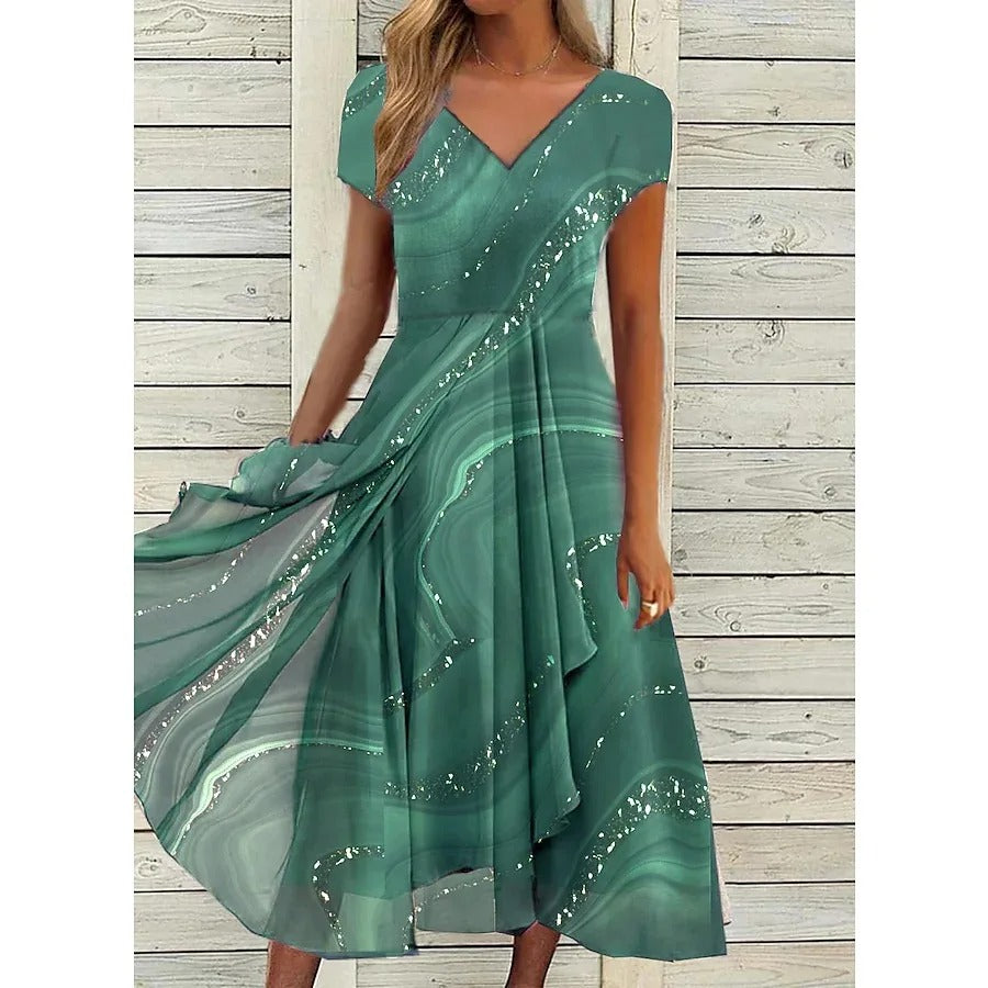 Isha™ | Elegant V-neck Midi Dress
