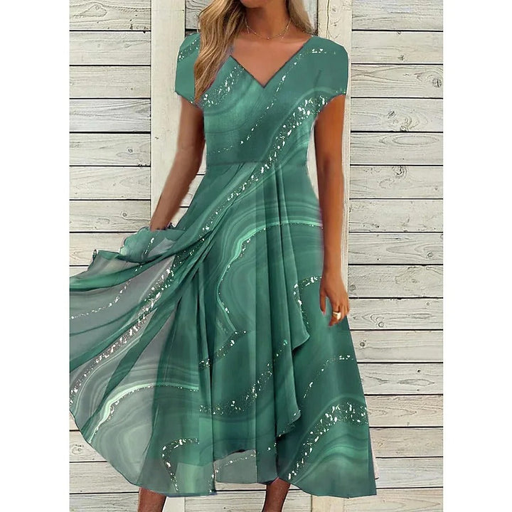 Isha™ | Elegant V-neck Midi Dress