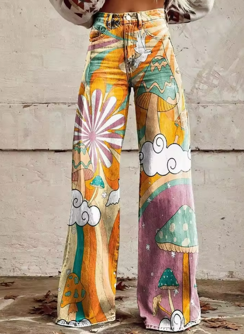 Amelia™ | Psychedelic Mushroom Print Jeans